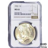 1922 Silver Peace Dollar NGC MS63