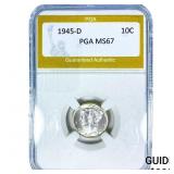 1945-D Mercury Silver Dime PGA MS67