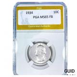 1934 Mercury Silver Dime PGA MS65 FB