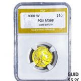 2008-W 1/4oz $10 Gold Buffalo PGA MS69