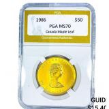 1986 Canada 1oz Gold Maple Leaf PGA MS70