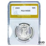 1943 Walking Liberty Half Dollar PGA MS66