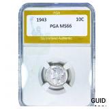 1943 Mercury Silver Dime PGA MS66