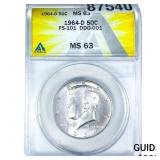 1964-D Kennedy Half Dollar ANACS MS63