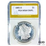 1885-O Morgan Silver Dollar PGA MS64 DMPL