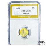 1994 1/10oz $5 Gold Eagle PGA MS70