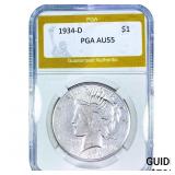 1934-D Silver Peace Dollar PGA AU55