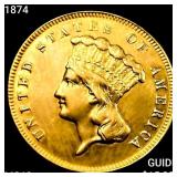 1874 $3 Gold Piece UNCIRCULATED