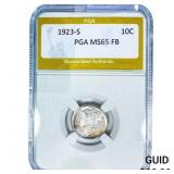 1923-S Mercury Silver Dime PGA MS65 FB