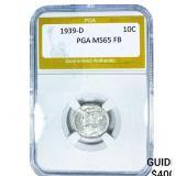 1939-D Mercury Silver Dime PGA MS65 FB