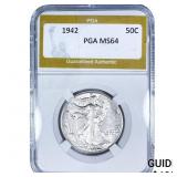 1942 Walking Liberty Half Dollar PGA MS64