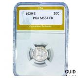 1929-S Mercury Silver Dime PGA MS64 FB