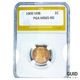 1909 VDB Wheat Cent PGA MS65 RD
