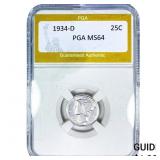 1934-D Washington Silver Quarter PGA MS64