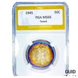 1945 Walking Liberty Half Dollar PGA MS66 Toned