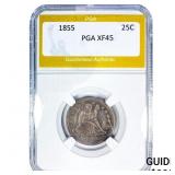 1855 Seated Liberty Quarter PGA XF45
