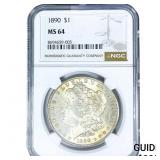 1890 Morgan Silver Dollar NGC MS64