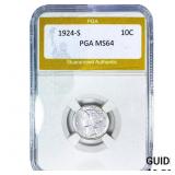 1924-S Mercury Silver Dime PGA MS64