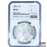 1881-S Morgan Silver Dollar NGC MS63