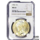 1923 Silver Peace Dollar NGC MS63