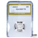 1939-D Mercury Silver Dime PGA MS67 FB