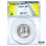 1968-D Washington Quarter ANACS MS67
