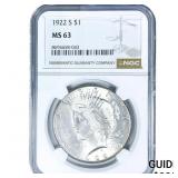 1922-S Silver Peace Dollar NGC MS63