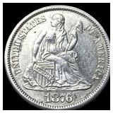 1876-CC Silver Seated Liberty Dime CHOICE AU