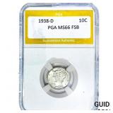 1938-D Mercury Silver Dime PGA MS66 FSB