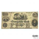 1861 $5 Oswegatchie Bank Ogdensburgh NY Banknote