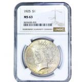 1925 Silver Peace Dollar NGC MS63