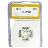 1943 Mercury Silver Dime PGA MS66