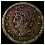 1854 Braided Hair Half Cent NEARLY UNCIRCULATED