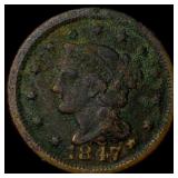 1847 Braided Hair Large Cent NICELY CIRCULATED