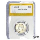 1940-D Washington Silver Quarter PGA MS67+