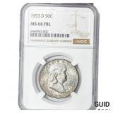 1953-D Franklin Half Dollar NGC MS66 FBL