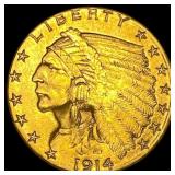 1914-D Indian Head $2.5 Gold Quarter Eagle CLOSELY