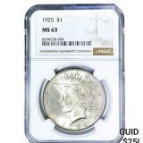 1925 Silver Peace Dollar NGC MS63