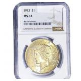 1923 Silver Peace Dollar NGC MS63