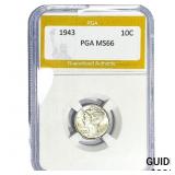 1943 Mercury Silver Dime PGA MS66