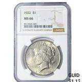 1922 Silver Peace Dollar NGC MS66