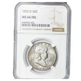 1953-D Franklin Half Dollar NGC MS66 FBL