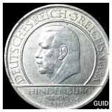 1929A Germany Weimar Republic Silver 3 Marks