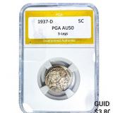 1937-D Buffalo Nickel PGA AU50 3 Legs