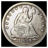 1854 Arrows Seated Liberty Silver Quarter CLOSELY