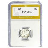 1943 Mercury Silver Dime PGA MS66