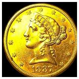 1887-S Gold $5 Liberty Half Eagle CHOICE AU