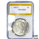 1922-S Silver Peace Dollar PGA MS64