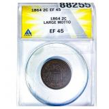 1864 2C Shield Large Motto ANACS EF45