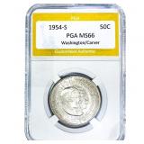 1954-S Washington Carver Half Dollar PGA MS66